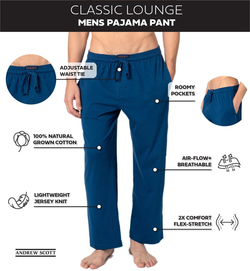 Andrew Scott Men's Lounge Pants | Multi Packs & Colors | Soft & Light Cotton Drawstring Yoga Lounge & Sleep PJ Pants - Image 2